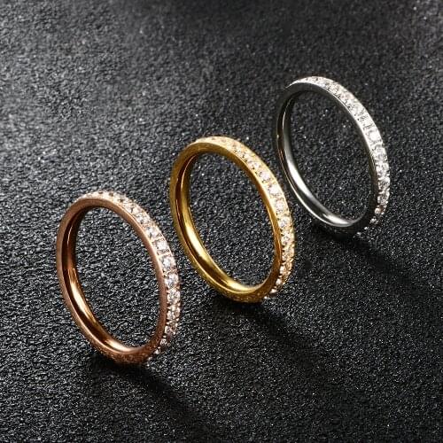 Stainless Steel Simple CNC Full Zircon Stone Thin Tail Rings Gold Plated Minimalist Charm Rings For Women Jewelry Gift