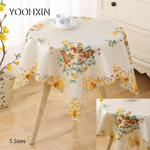 Luxury satin Lace Chicken Easter Embroidered table cover cloth towel kitchen tablecloth party birthday decor