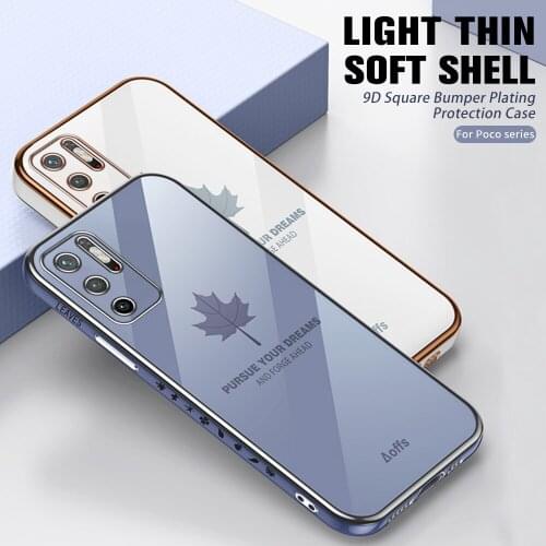 Luxury Maple Leaf Plating Phone Case For Xiaomi Poco M3 Pro Soft Silicone Camera Protect Cover Shell Box For Poko Poxo M 3 M3Pro