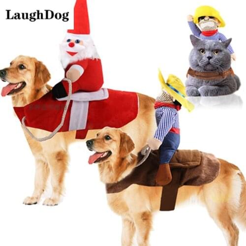 Pet Dog Cat Suit Santa Claus Pirate Cowboy Christmas Clothes Costume Pet Coat Apparel Caucasus Winter Warm Large Dog Riding Suit