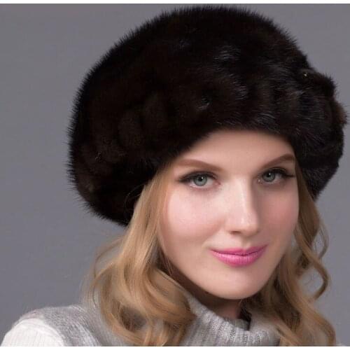 Winter Women Natural Mink Fur Hat Fashion Octagonal Cap Beret Fur Cap Autumn Russia Quality Elegant Hat DHY-48