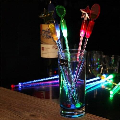 100pcs Glow Party Supplies Led Light Up Bartender Sticks Milk Tea Juice Cocktail Coffee Rods Drink Decorate Bar Stirring Stick