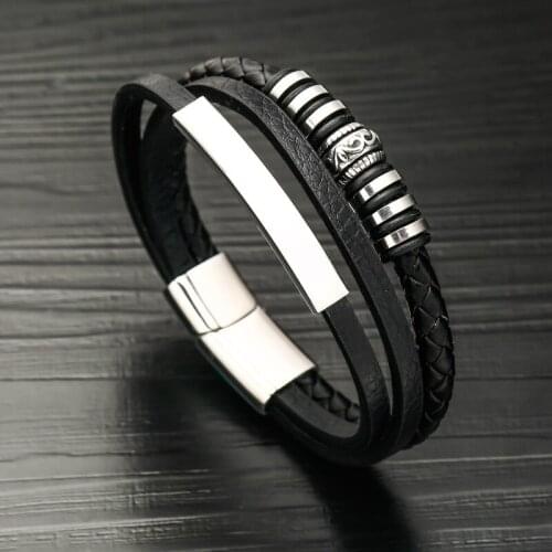 Explosions Direct Jewelry Stainless Steel Magnetic Buckle Smooth Leather Couple Bracelet 6mm Black Bracelet Snap Button Jewelry