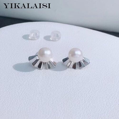 YIKALAISI 925 Sterling Silver Earrings Jewelry For Women 6-7mm Round Natural Freshwater Pearl Earrings 2021 New Wholesales
