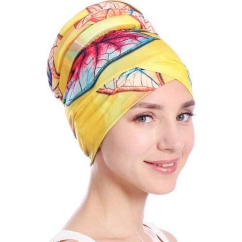 Print Cotton Women Turban Disk Cancer Chmeo Hat for Lady Hat Indian Style Muslim Thin Head Beanie Winter