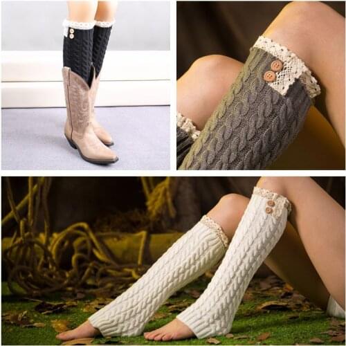 Winter new wool stocking with Christmas lace overknee boot set single flat button adult leg cover Leg warmers 3pair/lot