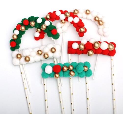 1pc 13x20CM Creative cake toppers birthday cake Pompoms Balls Arch Flag for Cake Decor Baby Shower Supplies