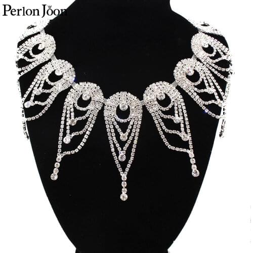 1 yard Long tassel crystal array droplets rhinestone fringe trim silver crystal decorative chain clothing accessories ML076