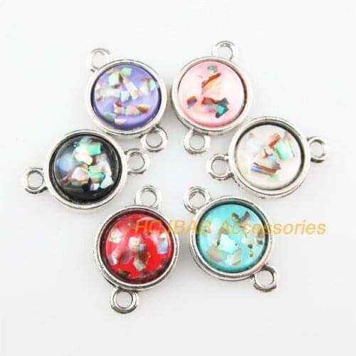 18 New Shivering Resin Connectors Round Mixed Charms Tibetan Silver 12x19mm