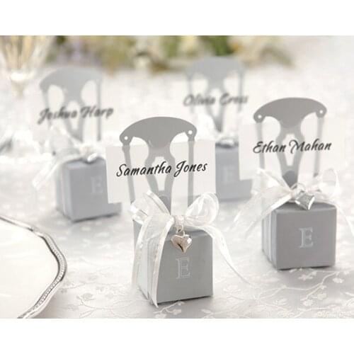 12PCS Silver Chair Candy Box with Ribbon and Heart Charm Wedding Favors Box Bridal Shower Party Accessories