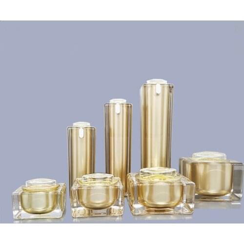 15g 30g 50g 30ml 50ml 100ml Empty Gold Square Shape Acrylic Lotion Cream Pump Bottle Cosmetic Container Luxury Bow cream jar