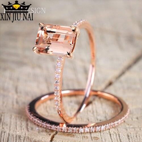 2/pcs Set Rose Gold Silver White Champagne Crystal Wedding Engagement Diamond Rings For Women Cubic Zirconia Elegant Ring