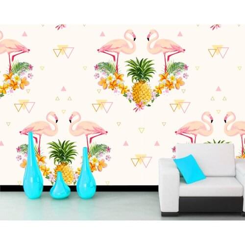 Papel de parede Flamingo pineapple pattern 3d wallpaper mural,living room sofa tv wall children bedroom wall papers home decor