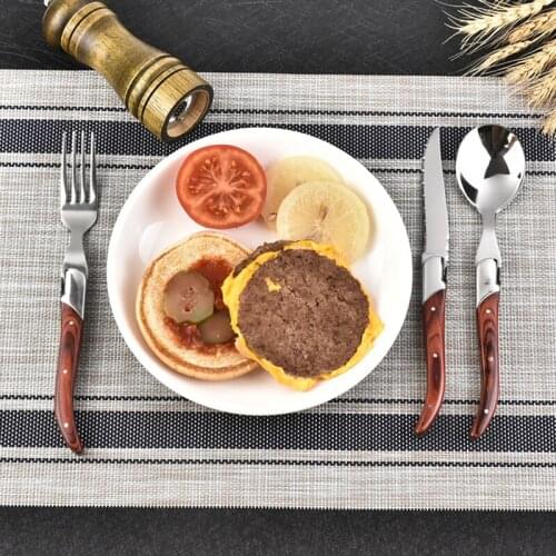 6pcs 8.6in Stainless Steel Steak Knife Dinner Fork Soup Spoon Wood Handle Tableware Set Laguiole Dinner Knives Christmas Cutlery