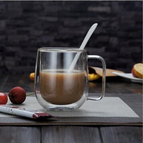 8pcs/pack Volume=350ml Double-Wall Handle Glass Cup Household Coffee Cup Heat Resistant Transparent Cup