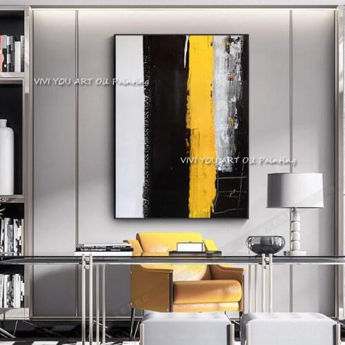 The White Yellow Black Brush New Handmade Oil Paintings On Canvas Wall Art Simple Pictures For Office Home Decoration Frameless