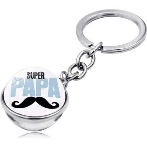 Super Papa Meric Maitresse Keychain Jewelry with Silver Color Double Side Glass Ball Maitresse Keychain Ring for Father Gift