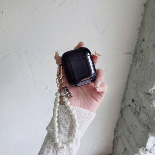Cute Black TPU Soft Earphone Case For AirPods 2/1 Bluetooth Headset Box For AirPods Pro 3 Cover With Pearl Bracelet Keychain
