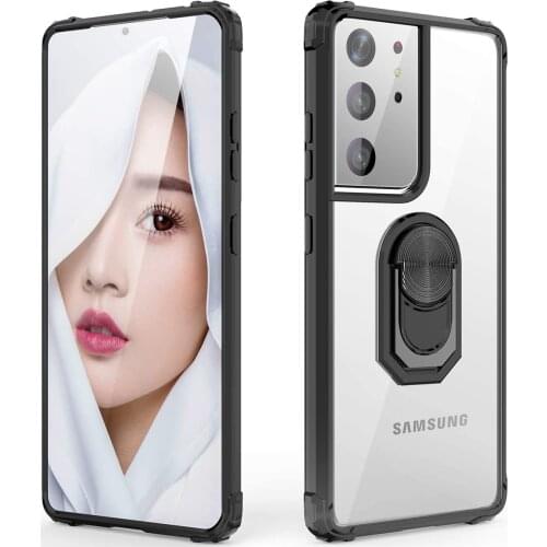 For Samsung Galaxy S21 Ultra 5G S21+ S20 Ultra S20 FE Case,WEFOR Military-Grade Clear Crystal Cover+Car Mount Kickstand