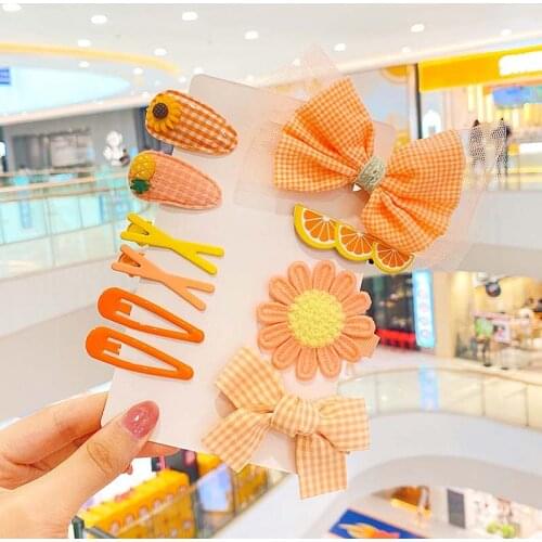 Cartoon Kids Hair Clips Set for Baby Girls Bowknot Flowers Fruit Hair Pins Lovely Orange Color Kid Hairpins Fashion Accessories