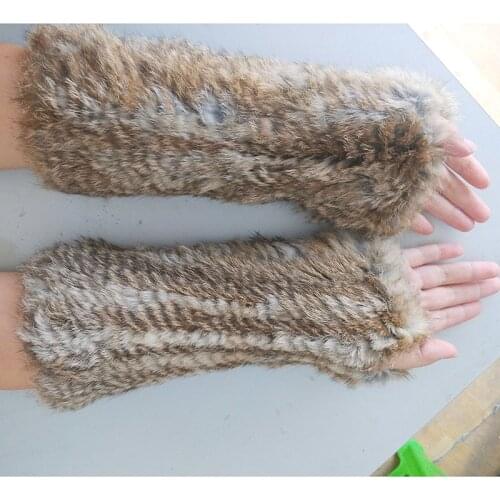 Long Real Fur Gloves Fashion Knitted Rabbit Fur Long Arm Warmer Gnenuine Fur Glove Knitting Warm Thick Arm Warmers