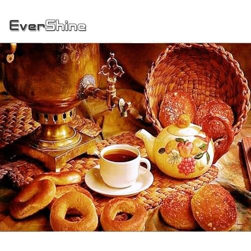 EverShine Diamond Painting Full Square Food Diamond Embroidery Coffee Picture Of Rhinestones Mosaic Diamonds Beads Picture Kits