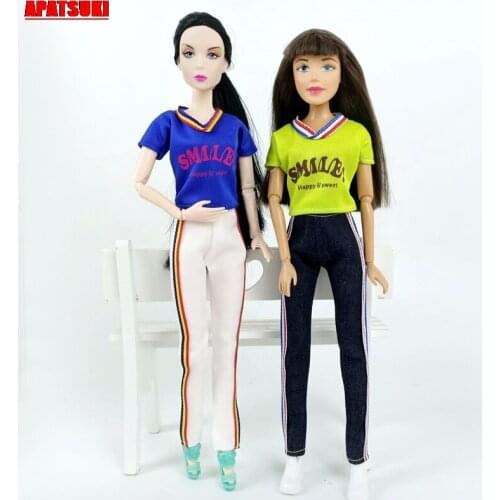 SMILE HAPPY&SWEET Letter T-shirt Outfits Suit Clothes for Barbie Doll Sport Suits Gym Yoga Sets Clothing for Barbie DollHouse