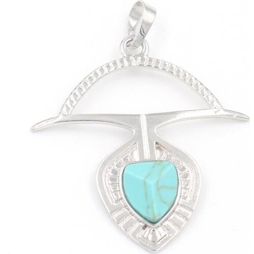 FYSL Silver Plated Anchor Shape Green Turquoises Stone Pendant for Gift Rock Crystal Jewelry