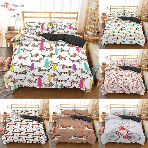 Homesky Dachshund Bedding Set High Quality Duvet Cover Cartoon Animal Comforter soft Twin Single Full Queen King Bed Linen