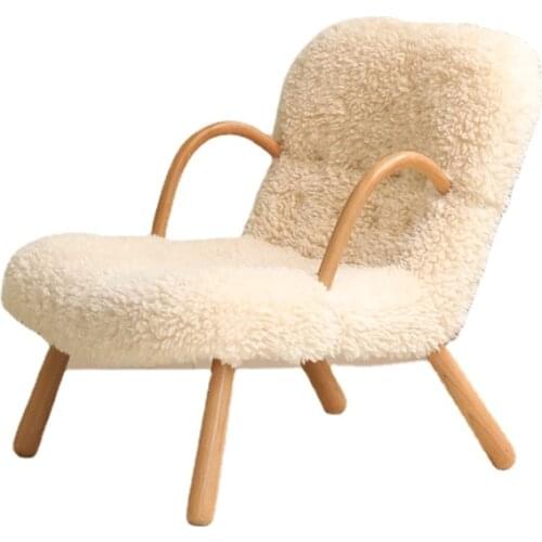 Single-Seat Light Luxury Solid Wood Nordic Leisure Chair Wingback Lamb Wool Lazy Sofa Modern Classical European Style stool