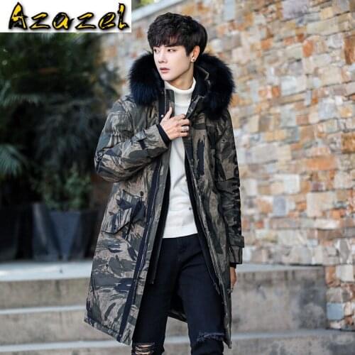 Azazel 2020 New Winter Duck Down Jacket Men Camouflage Long Down Coat Raccoon Fur Collar Warm Mens Down Jackets 19001 KJ3446