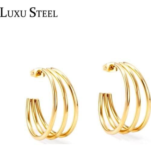 LUXUSTEEL inoxidable Multilayer Tube Hoop Earrings 2020 New Gold Silver Color High Quality Earring Fashion Jewelry Wedding