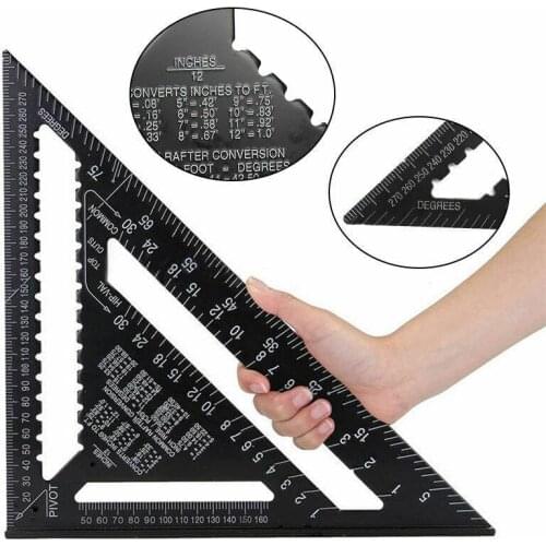 12 Inch Metric Aluminum Alloy Triangle Angle Ruler Protractor Woodworking Measurement Tool 30cm Quick Read Square Layout Gauge