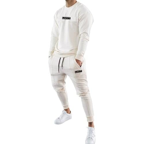 Mens Casual Tracksuit Solid Color Long Sleeve Pullover Sweatshirt with Match Jogging Pant Fall Winter Running Sport Clothes Set