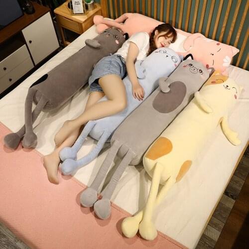 100-150CM Soft Long Lovely Cat Pillow Plush Toy Filling Bed Sleep Pillow Home Decoration Suspended Office Nap Childrens Gift