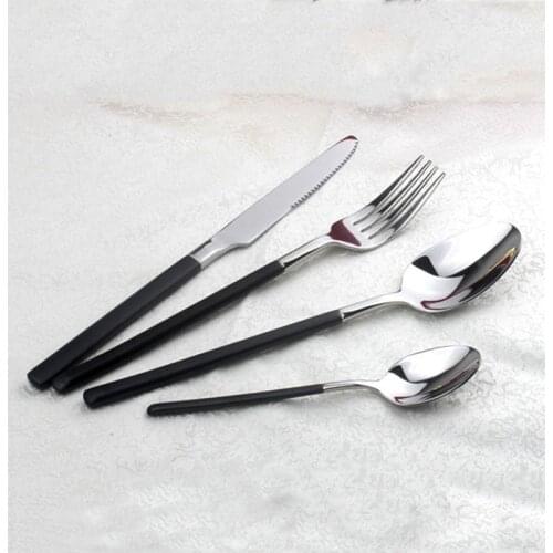4/8/16/24pcs 304 Stainless steel Dinnerware set Black handle Steak knife fork Dspoon coffee Tableware set Silverware Cutlery