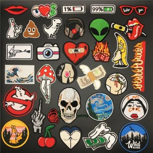 Poop Heart Banana Dollars Skull Clothes Embroidery Patch Iron On Stripes For Clothing Stickers DIY Decoration Applique