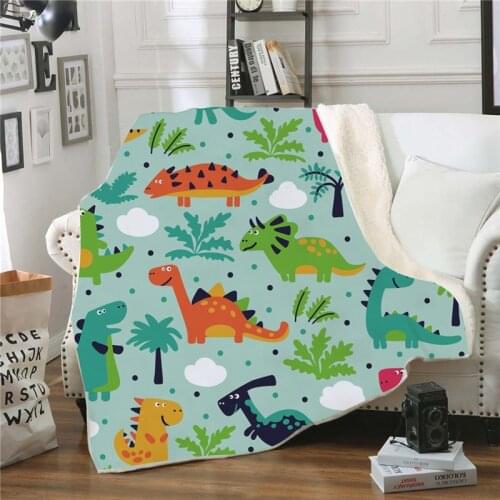 Dinosaur Printed Nap Blanket Soft Comfortable Velvet Plush Blanket for Couch Bed Travel Warm Cover Blanket Bedding Outlet
