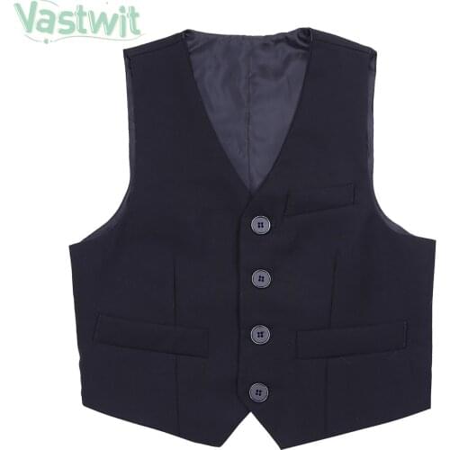 Boys Formal Black Suit Vest Children Gentleman Boys Wedding Party Performance British Style Vest School Party Waistcoats Cosumes