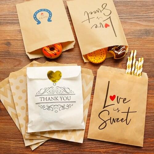 25pcs Thank You Kraft Paper Bag Candy Biscuit Popcorn Bags 13x18cm Wedding Favour Bag Packing Pouch Pastry Tool