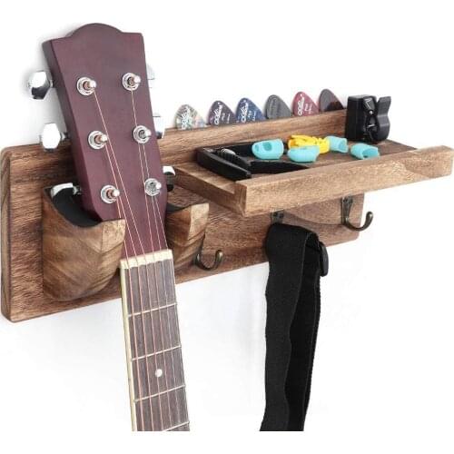 Retro Wooden Guitar Hanger Wall Hooks Hanging Coat Guitar Storage Rack Shelf Key Holder Sundries Organizer Decoration For Home