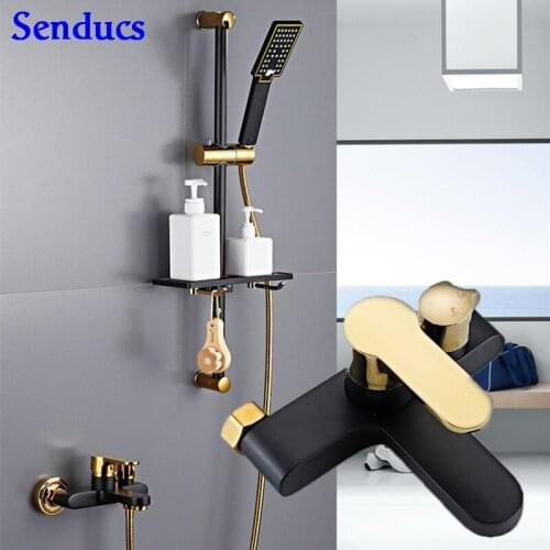 Senducs Black Gold Shower Faucet with High Quality Brass Bathroom Mixer Faucet Hot Sale Simple Shower Set Black Gold Shower Tap