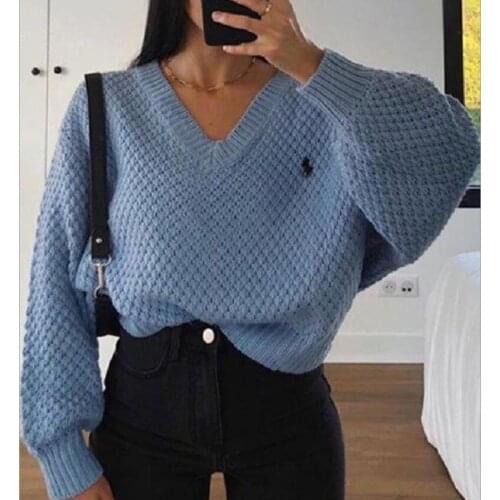 2021 new sweater fashion sexy v-neck loose womens top knitted milky white sweater womens knit sweaters women clothing