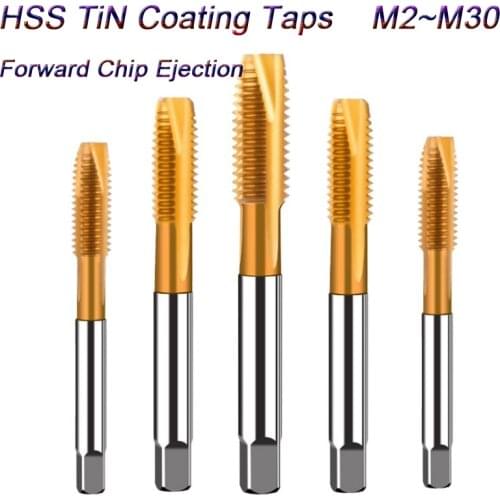 Titanium Coated High Speed Steel Spiral Point Plug Thread Screw Tap Tool Set Forward Chip Ejection Round Shank Taps and Dies