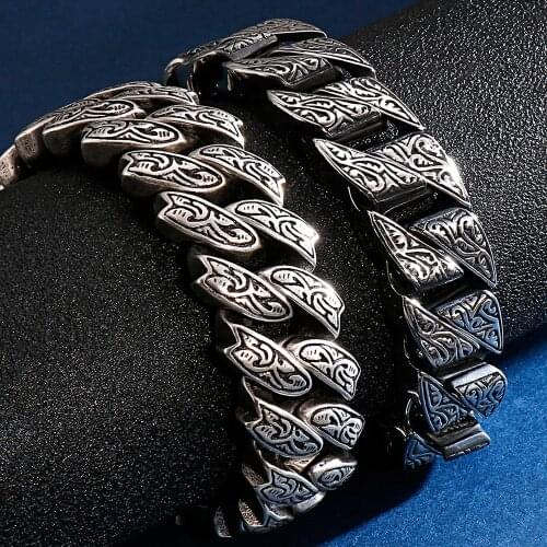 Heavy Stainless Steel Bracelet For Men Vintage Pattern Mens Chain Bracelets 2020 Massive Male Jewelry Accessories Dropshipping