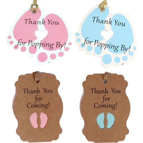 Boy or Girl Decoration Card Tag Label Baby Shower Gender Reveal Party Supplies DIY Gift Foot Shape Thank You for Coming Popping