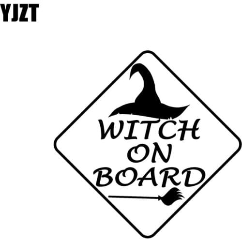 YJZT 12.7CM*12.7CM Funny Witch On Board Vinyl Car Sticker Decal Black/Silver C10-00610