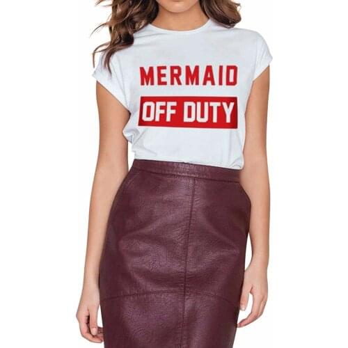 Women Mermaid Off Duty Letter Print Casual Short Sleeve T-Shirt 2021 Women 90s Tops Grunge Aesthetic Camisetas T Shirt