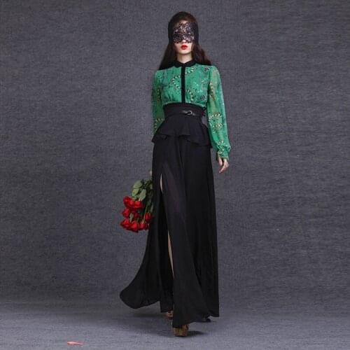 2016 Summer Women Retro Vintage Plus Size 3XS-8XL Sexy High Split Empire Waisted Mopping Floor Maxi Long Chiffon Peplum Skirt