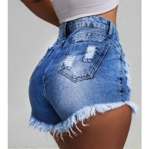 Plus Size Sexy Shorts Slim Tassels Hole Sexy Denim Shorts Womens Fashion Casual Summer Cool Womens Denim Shorts High Waist